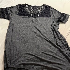 Torrid Gray Top with Black Lace Overlay